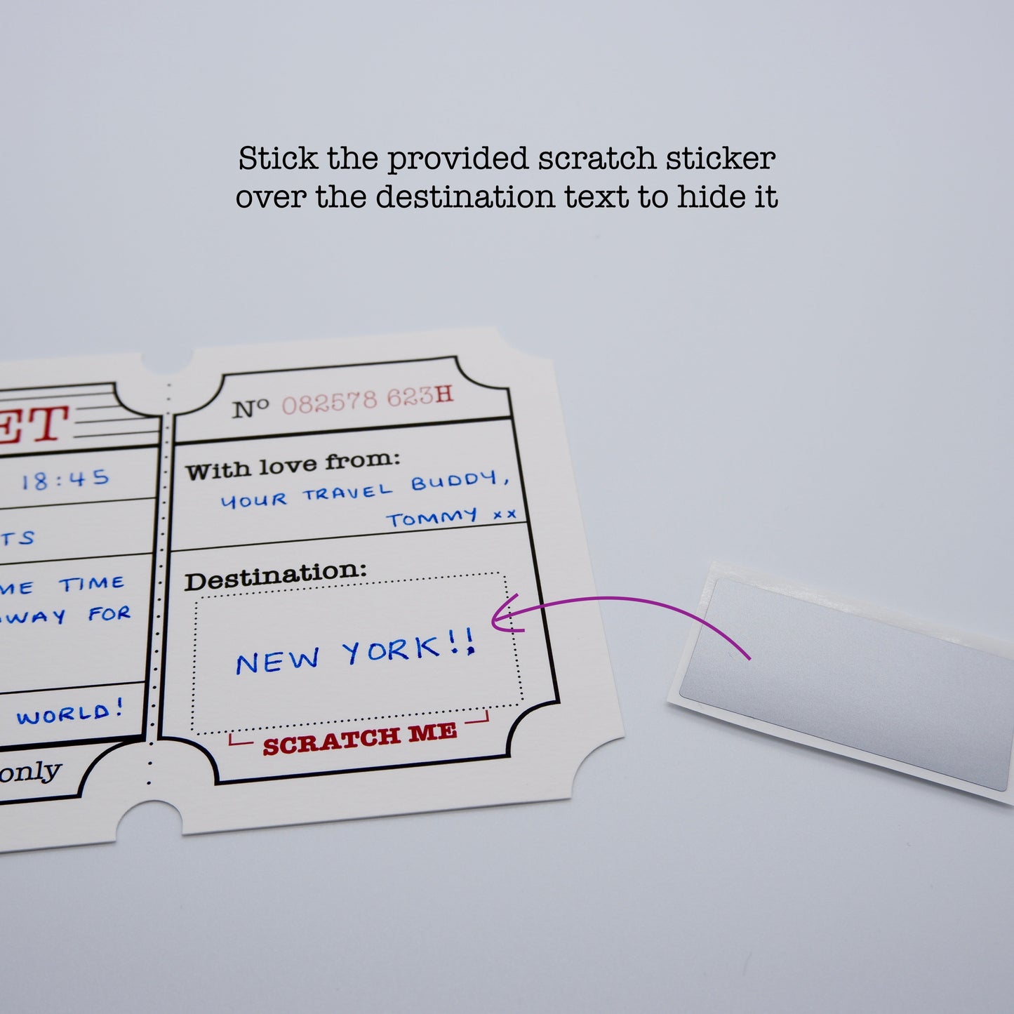 Travel Ticket (White with Gold Shimmer) Holiday Surprise Scratch and Reveal DIY Card