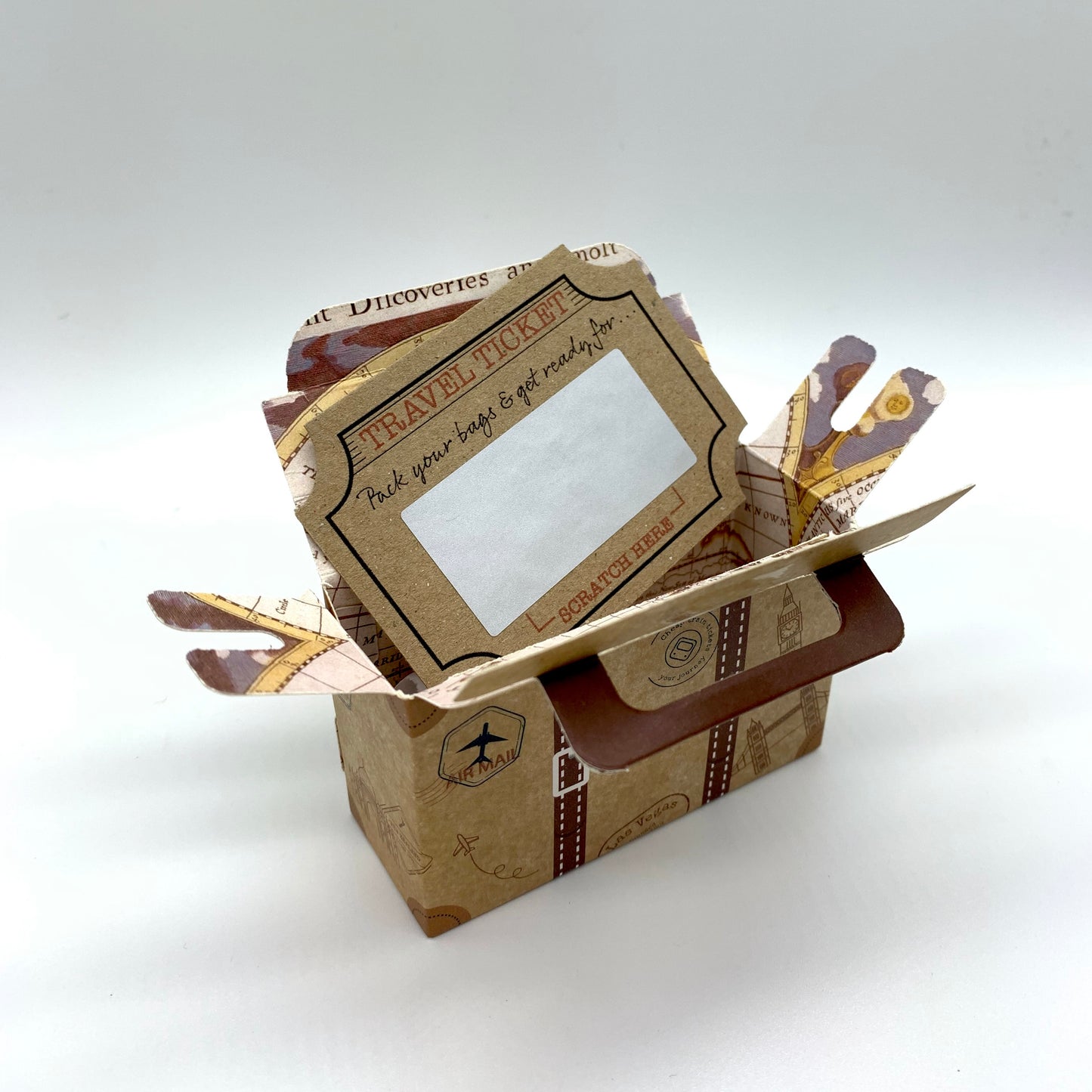 Mini Reversible Suitcase & Mini Travel Ticket Scratch & Reveal Gift bundle (DIY)