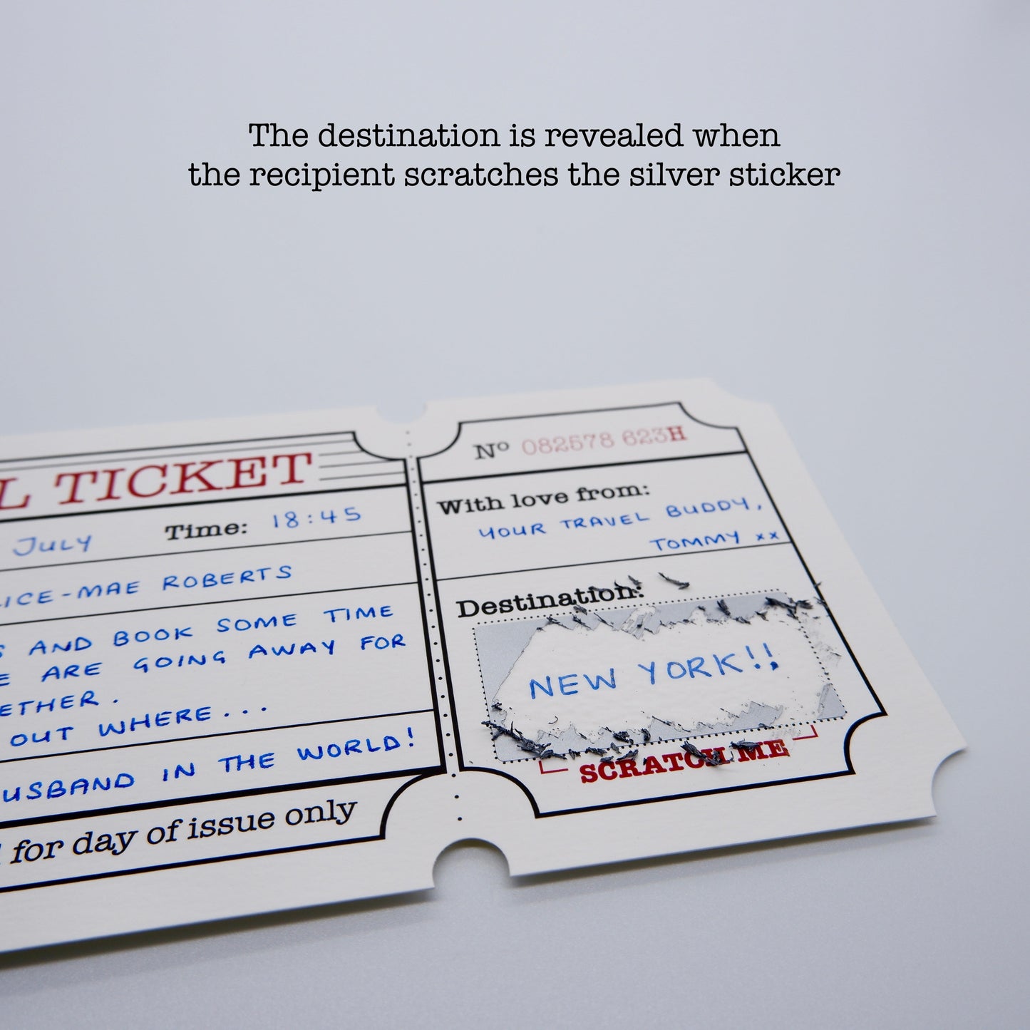 Travel Ticket (White with Gold Shimmer) Holiday Surprise Scratch and Reveal DIY Card
