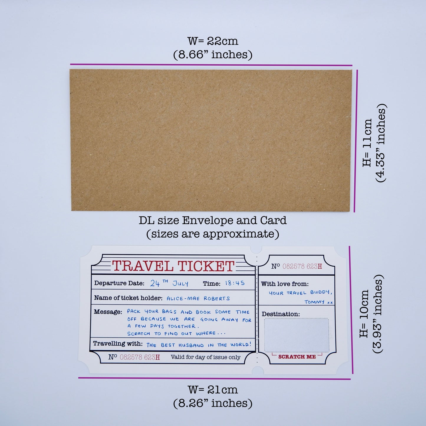 Travel Ticket (White with Gold Shimmer) Holiday Surprise Scratch and Reveal DIY Card