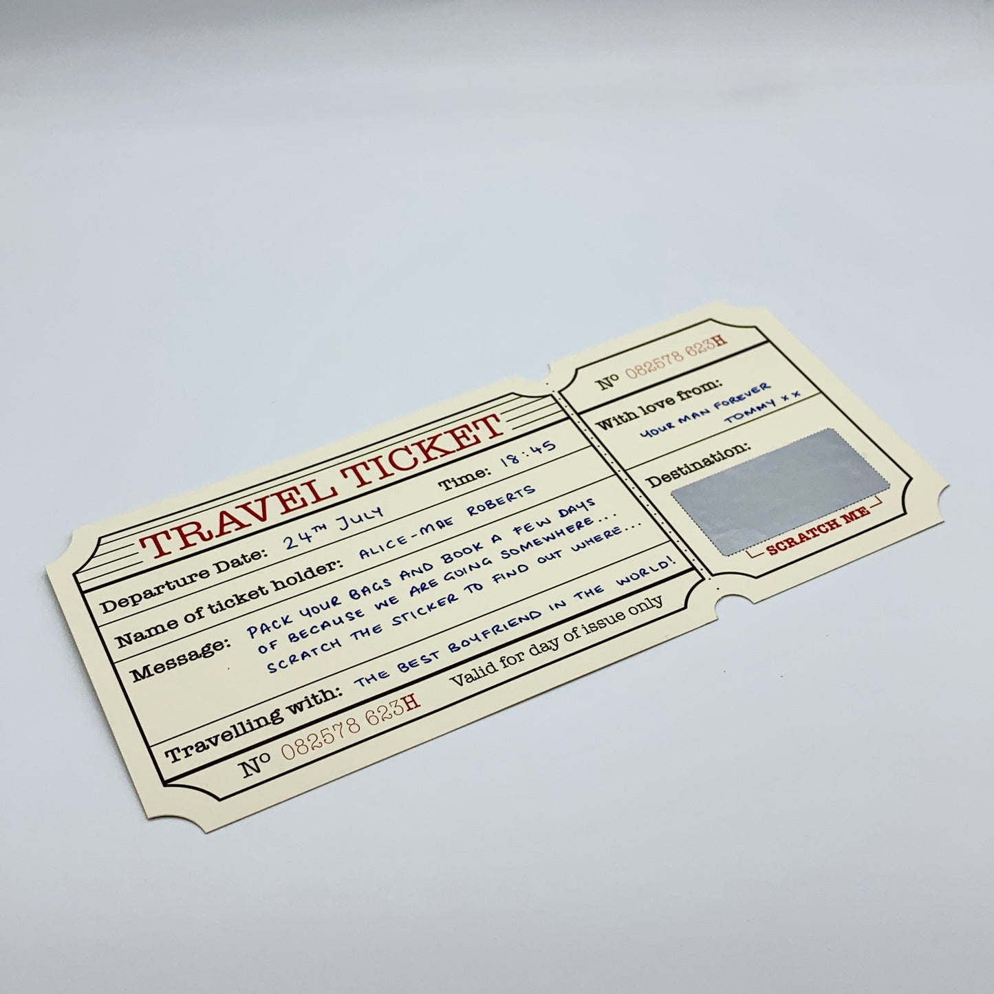 Travel Ticket (Ivory) Holiday Surprise Scratch and Reveal DIY Card