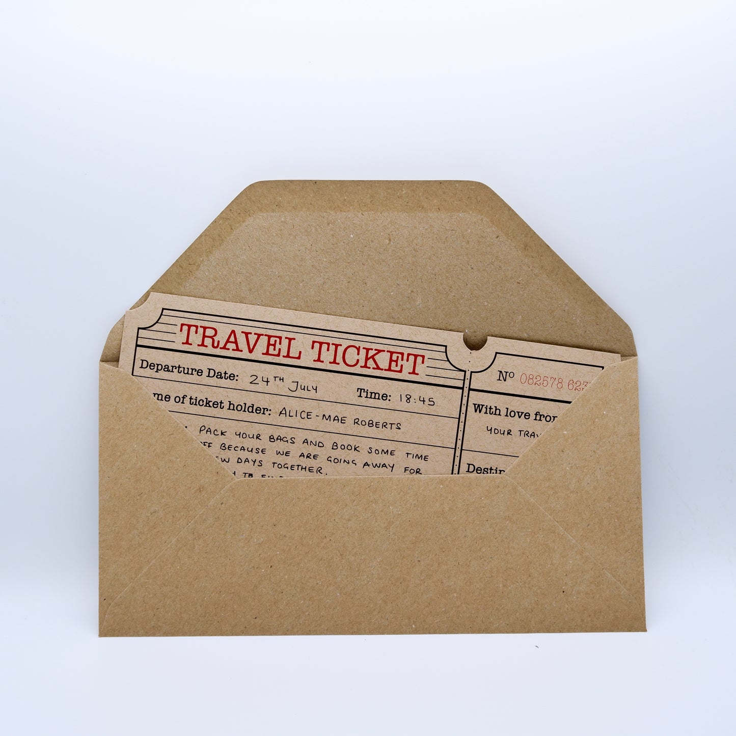 Travel Ticket (Brown) Holiday Surprise Scratch and Reveal DIY Card