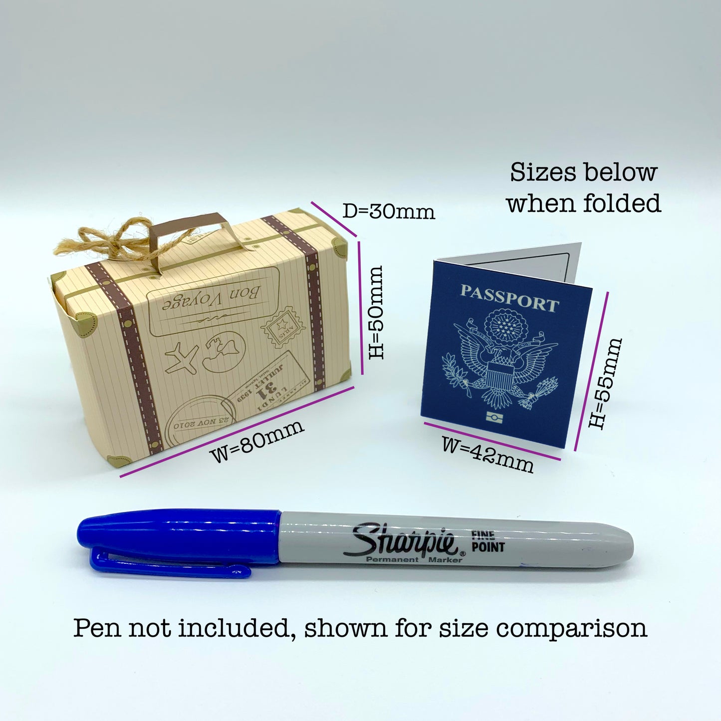 Mini Suitcase & Mini USA Passport (Navy with Gold foil) Reveal Gift bundle (DIY)