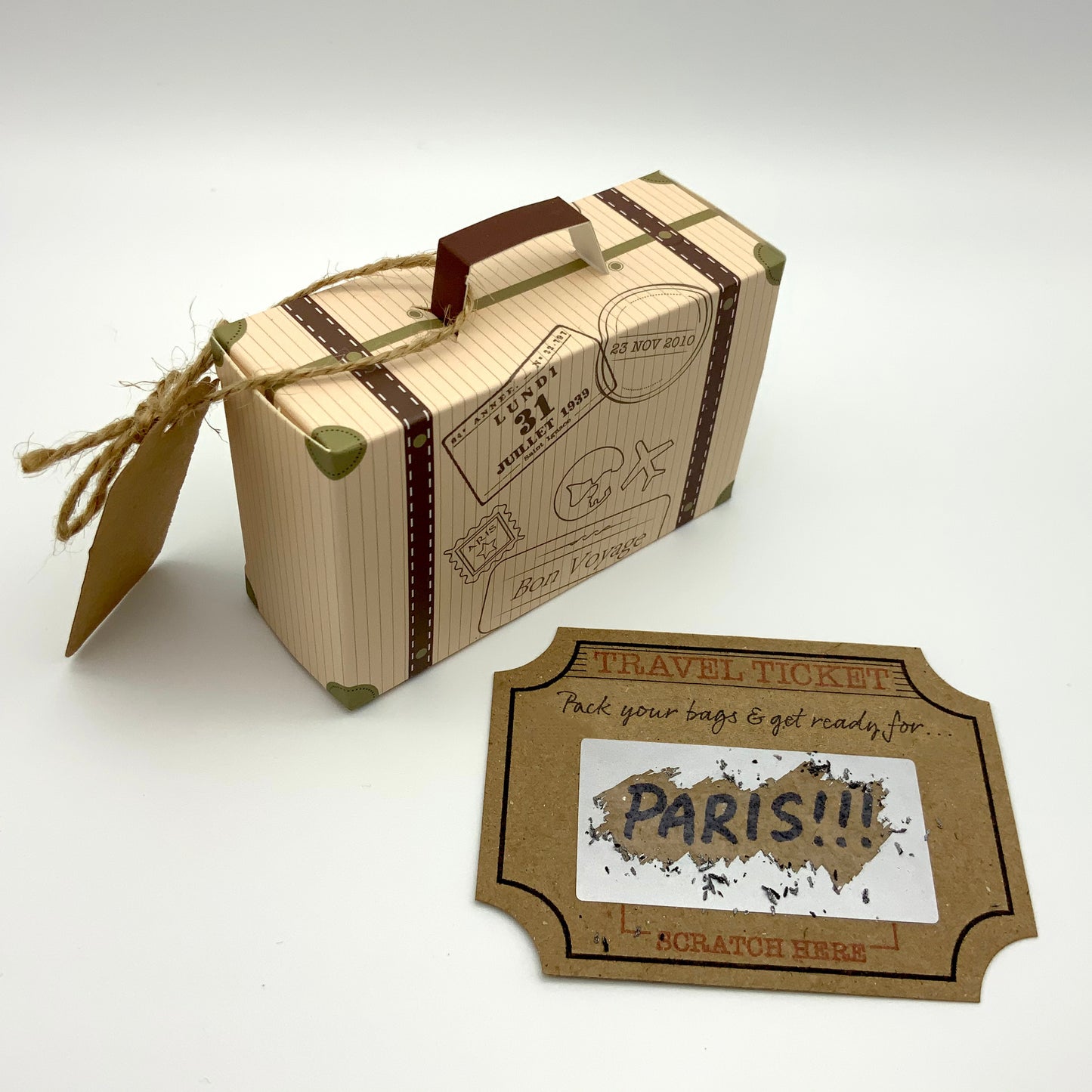 Mini Suitcase & Mini Travel Ticket Scratch & Reveal Gift bundle (DIY)