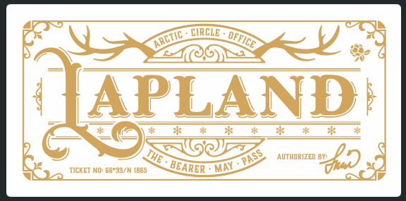 Deluxe Lapland Golden Ticket card with envelope. Perfect for surprise trips to Lapland!