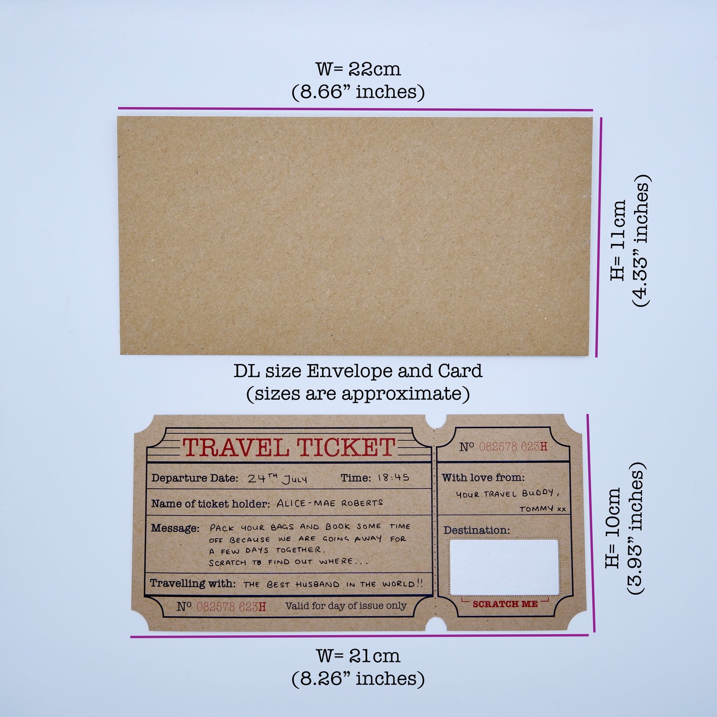 Travel Ticket (Brown) Holiday Surprise Scratch and Reveal DIY Card