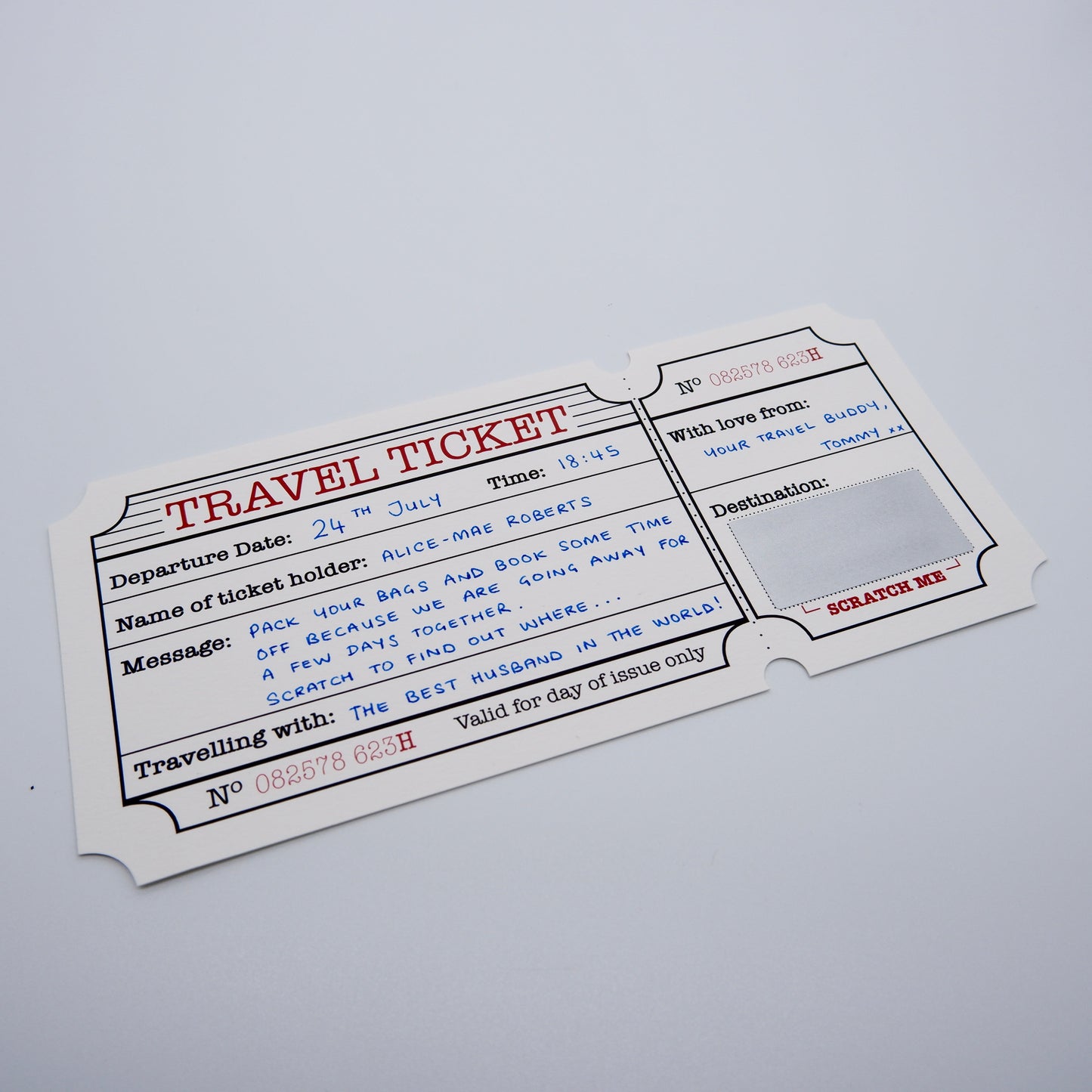 Travel Ticket (White) Holiday Surprise Scratch and Reveal DIY Card