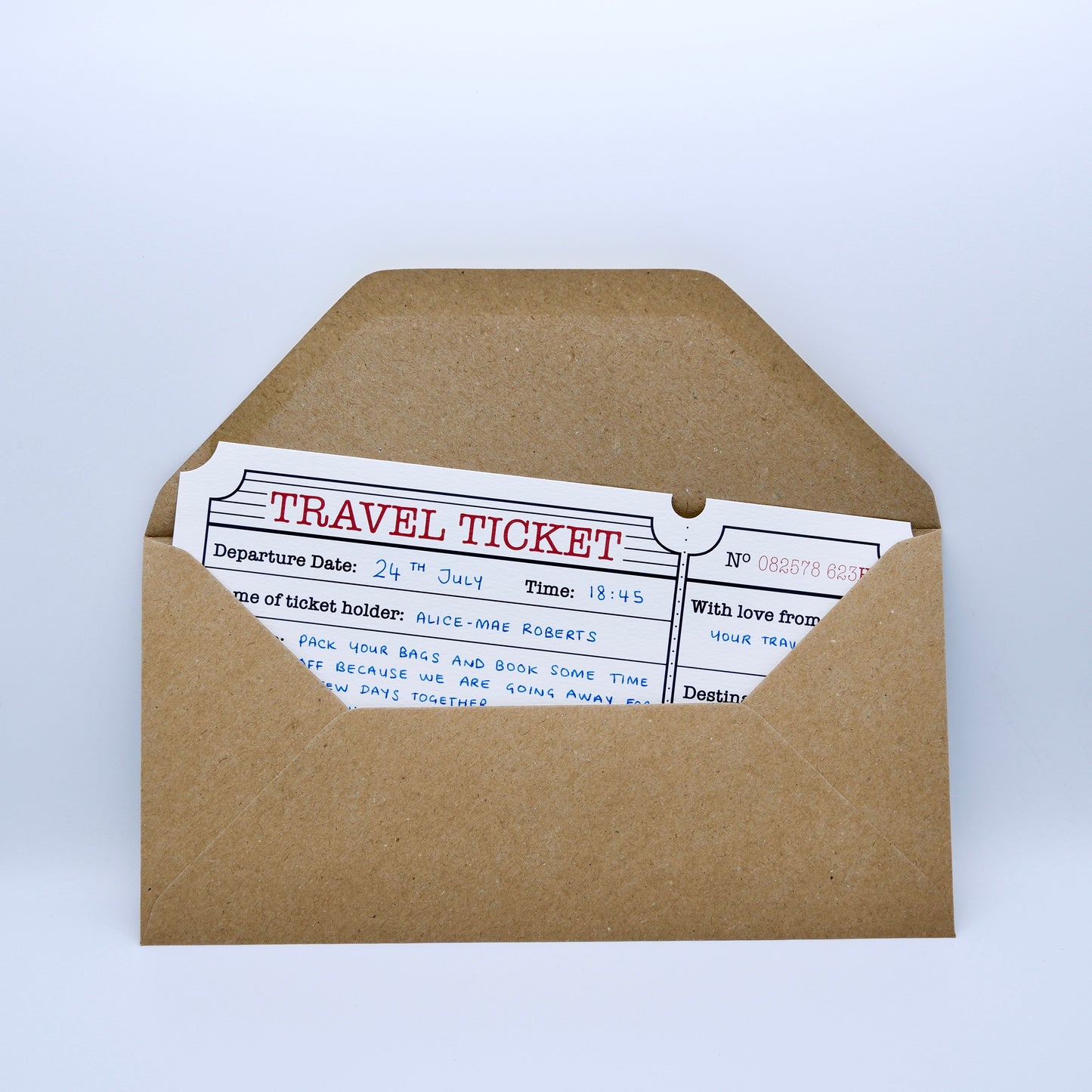 Travel Ticket (White with Gold Shimmer) Holiday Surprise Scratch and Reveal DIY Card