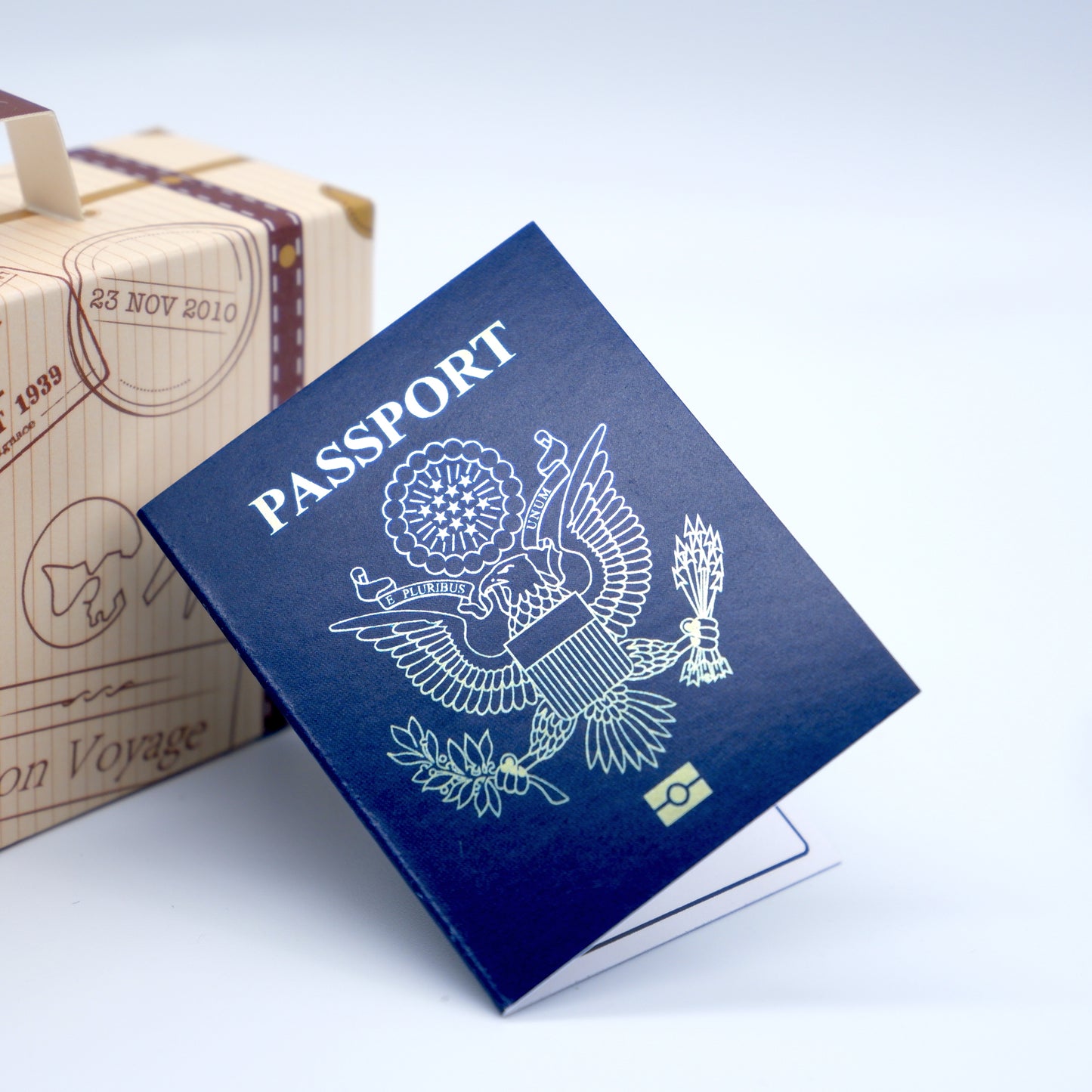 Mini Suitcase & Mini USA Passport (Navy with Gold foil) Reveal Gift bundle (DIY)