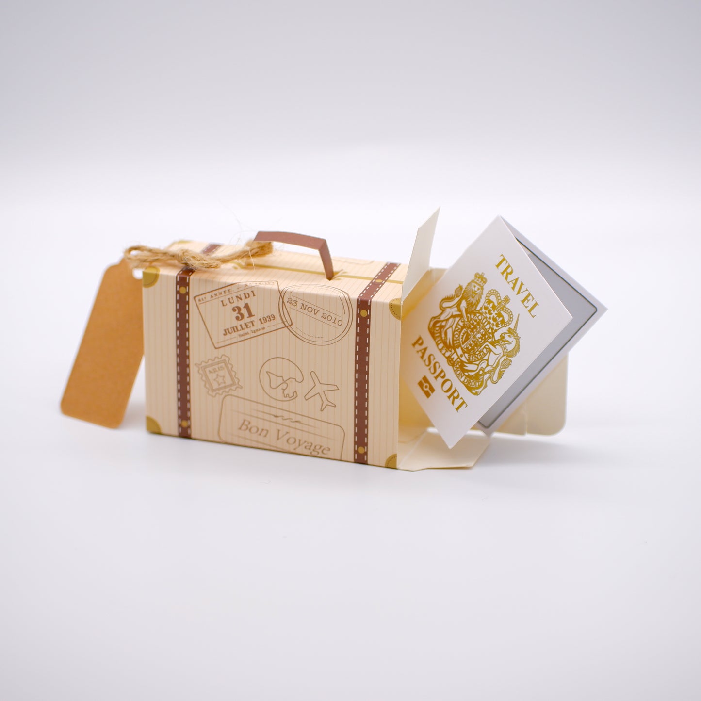 Mini Suitcase & Mini Passport (White with Gold foil) Reveal Gift bundle (DIY)