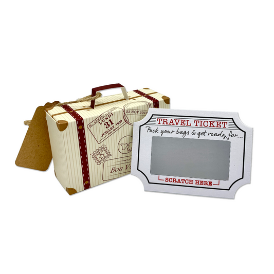 Mini Suitcase & Mini Travel Ticket (Gold Shimmer) Scratch & Reveal Gift bundle (DIY)