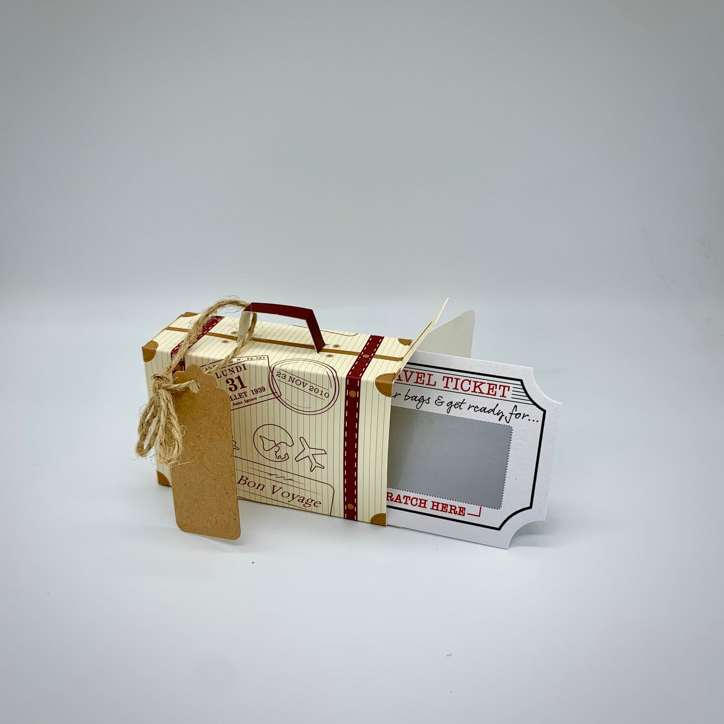 Mini Suitcase & Mini Travel Ticket (Gold Shimmer) Scratch & Reveal Gift bundle (DIY)