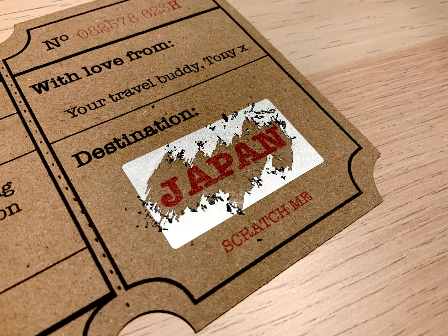 Vintage Personalised Travel Ticket Holiday Surprise Scratch & Reveal Card (Choice of Colour)