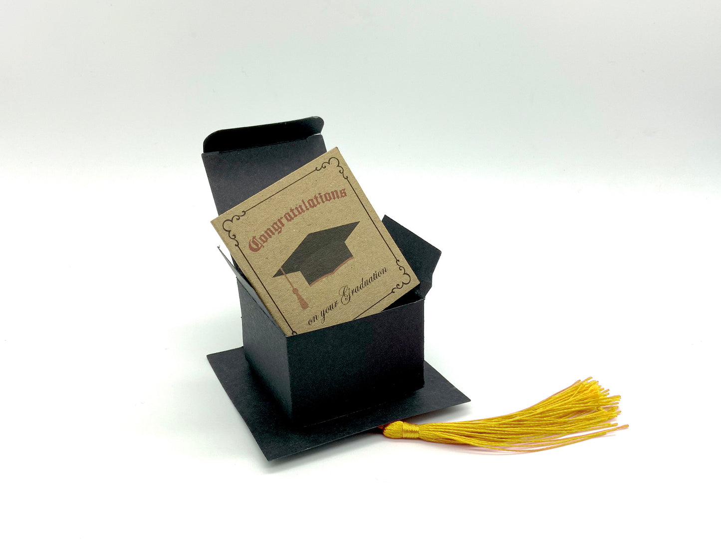 Mini Graduation Card and Mortarboard Cap Box with Yellow Tassel. (DIY bundle)