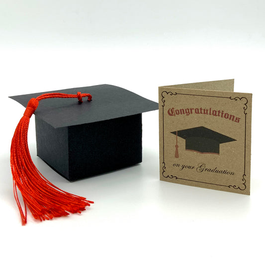 Mini Graduation Card and Mortarboard Cap Box with Red Tassel. (DIY bundle)