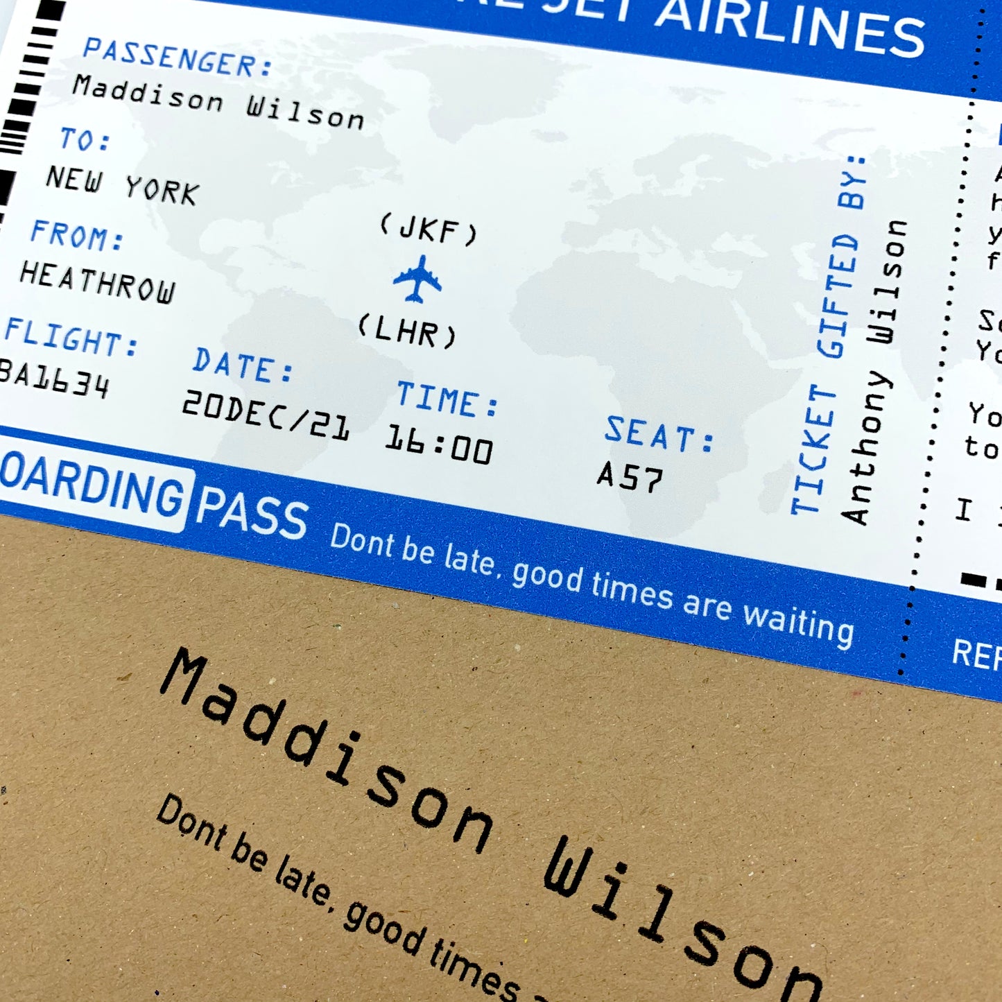 Boarding Pass Personalised Travel Ticket Card