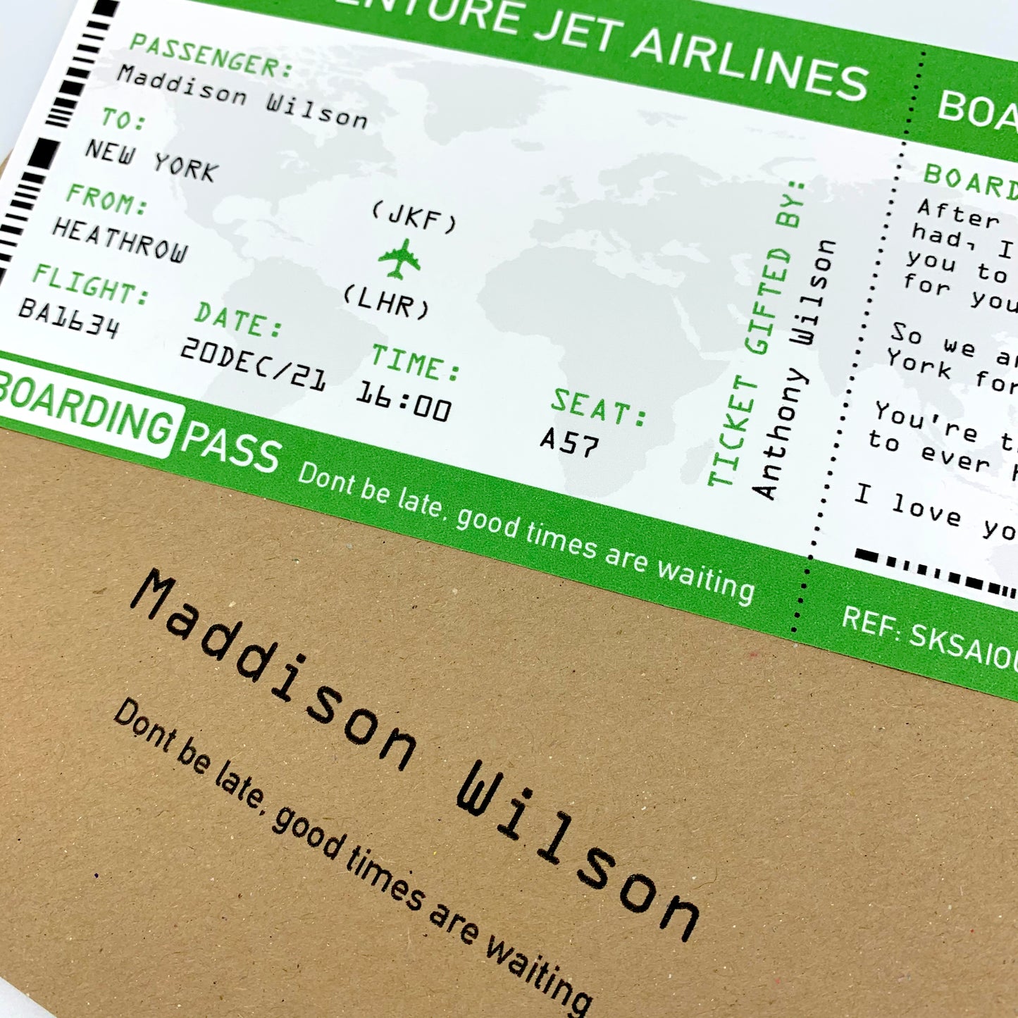 Boarding Pass Personalised Travel Ticket Card