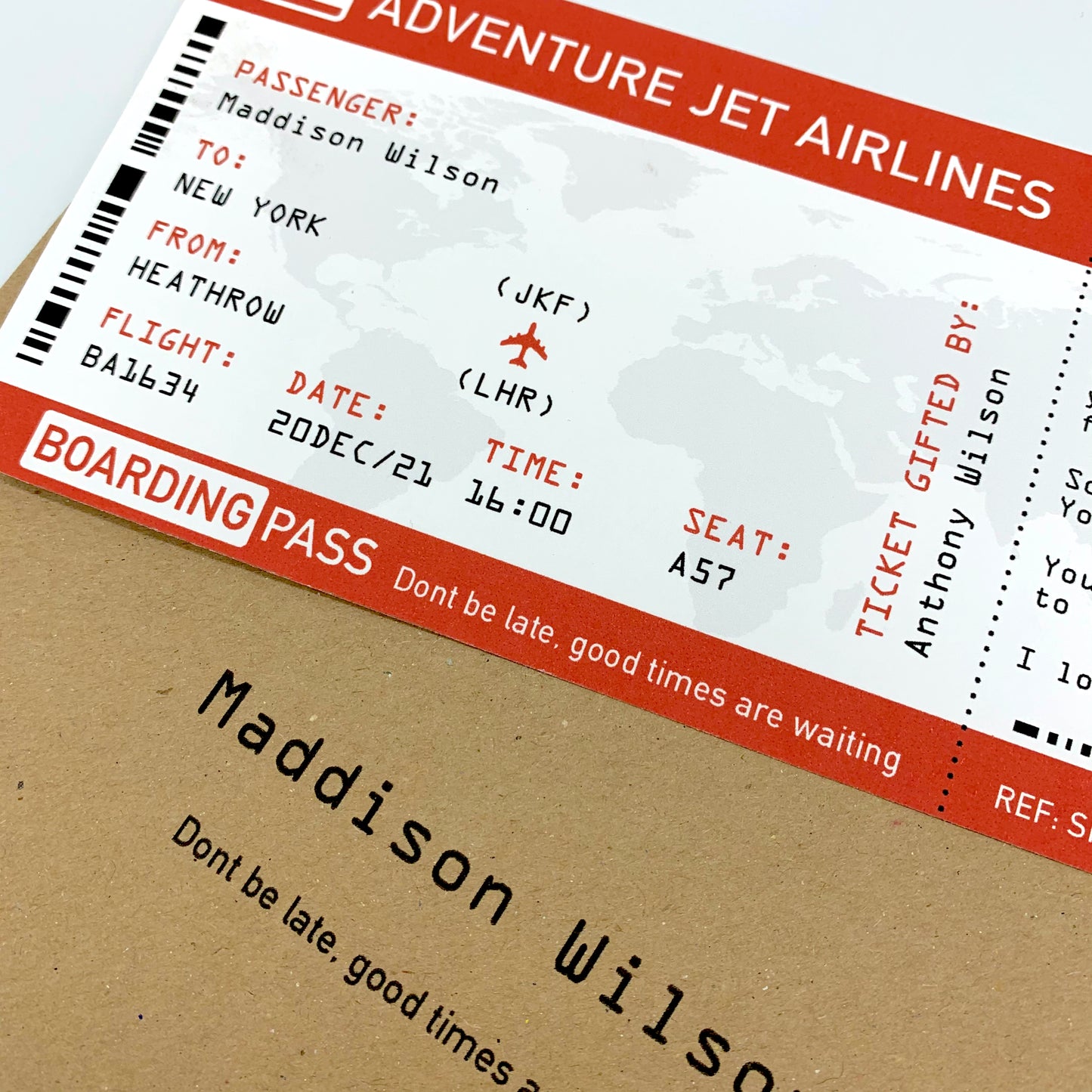 Boarding Pass Personalised Travel Ticket Card