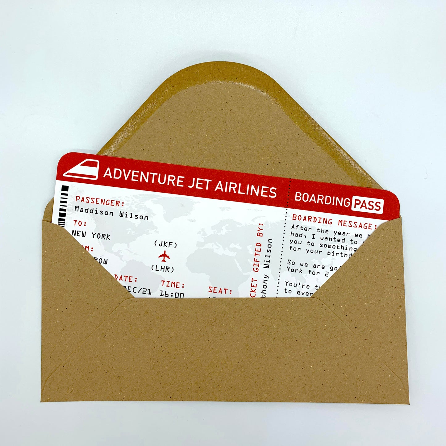 Boarding Pass Personalised Travel Ticket Card