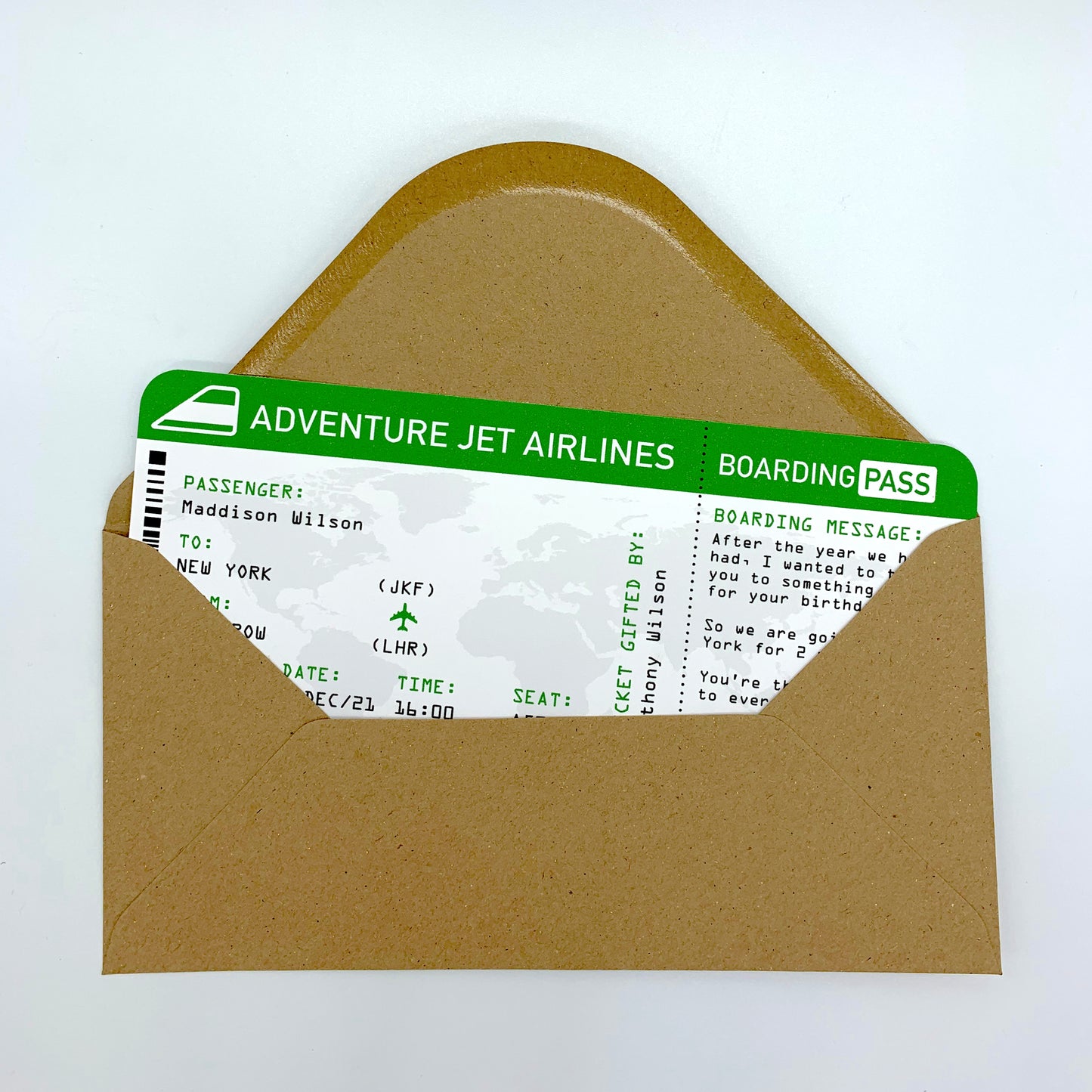 Boarding Pass Personalised Travel Ticket Card