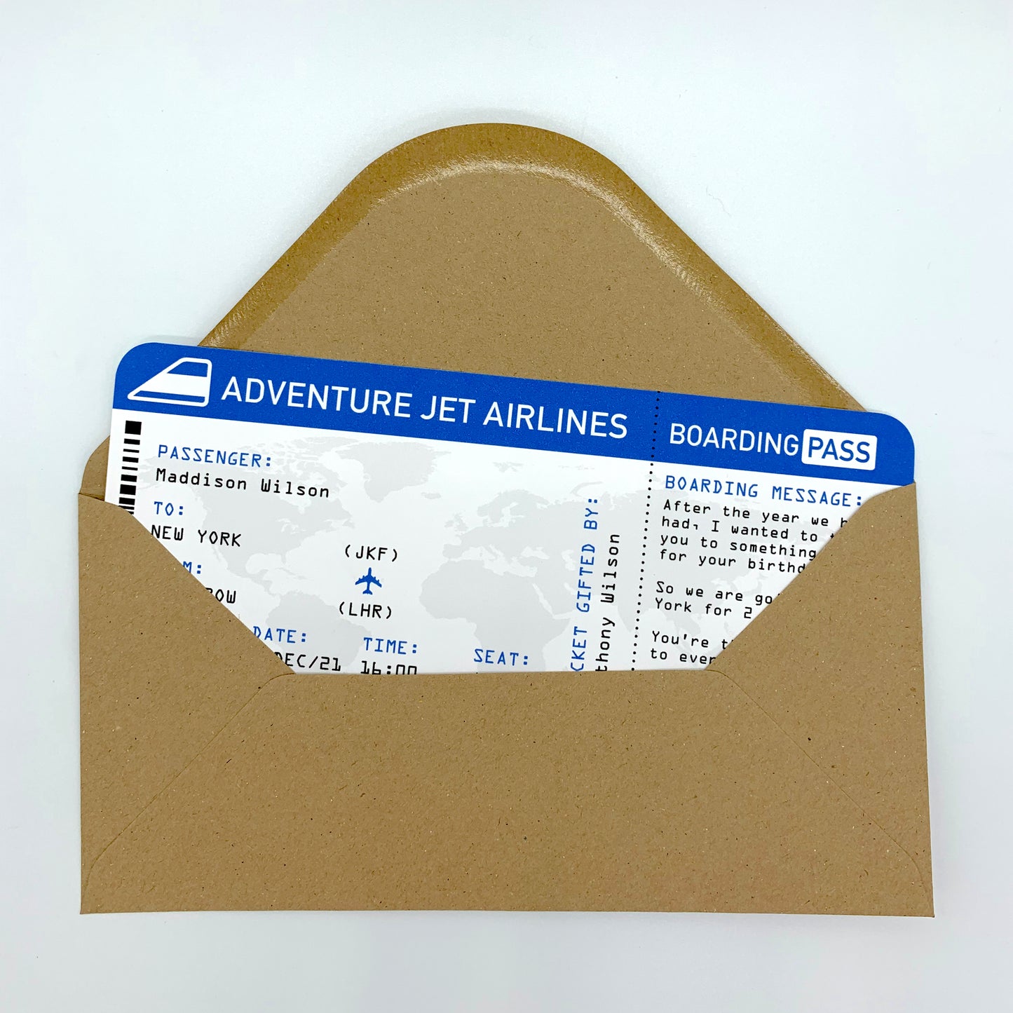 Boarding Pass Personalised Travel Ticket Card