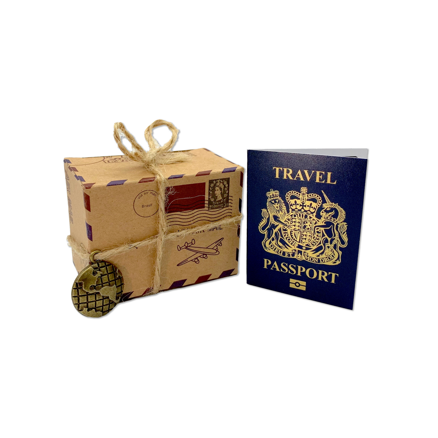 Mini Travel Box & Mini Passport (Navy with Gold foil) Reveal Gift bundle (DIY)