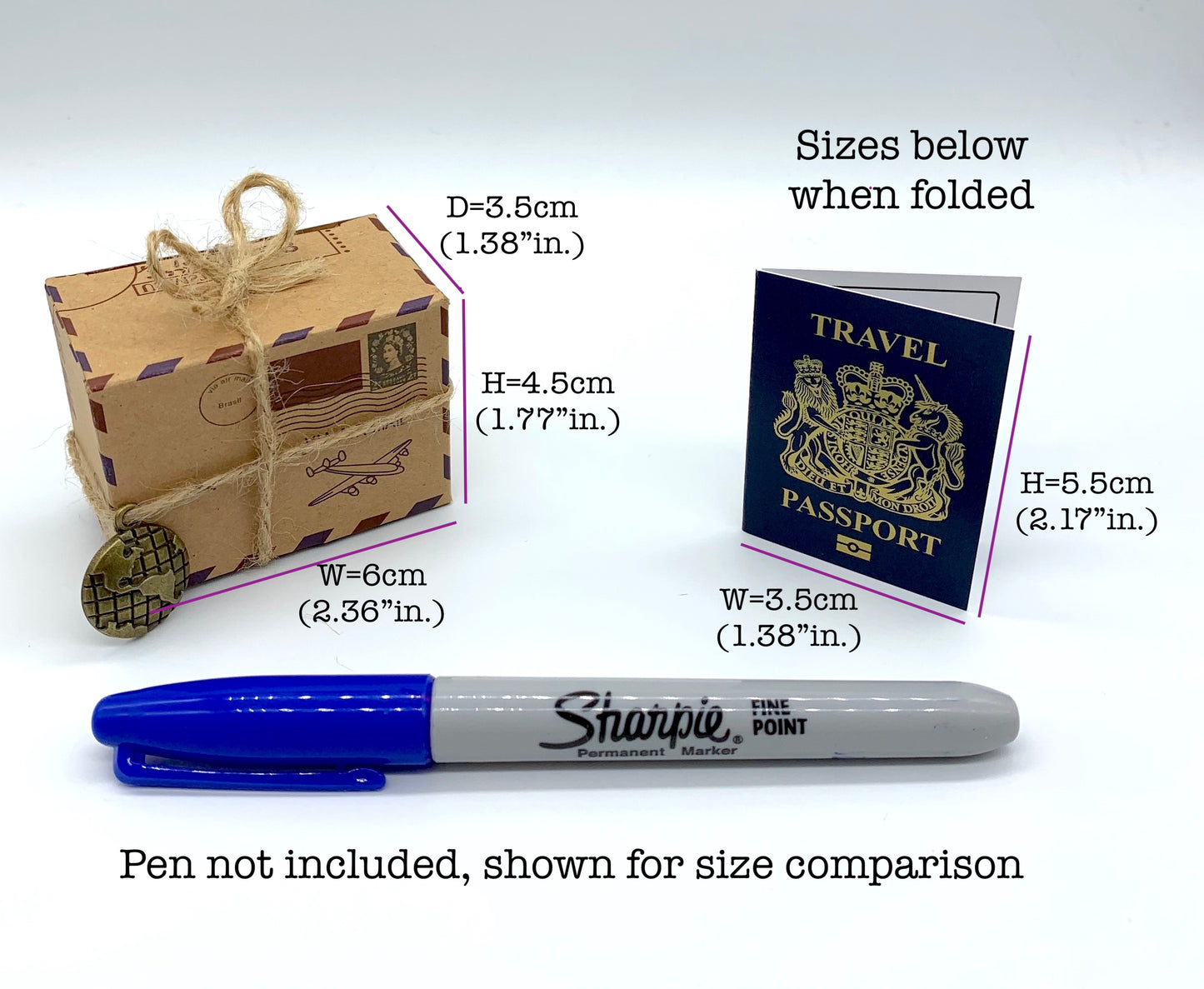 Mini Travel Box & Mini Passport (Navy with Gold foil) Reveal Gift bundle (DIY)