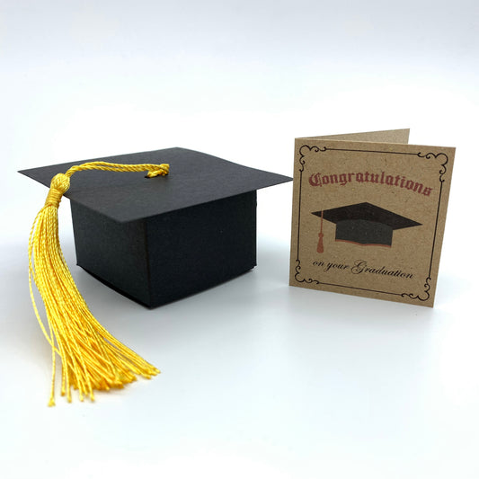 Mini Graduation Card and Mortarboard Cap Box with Yellow Tassel. (DIY bundle)