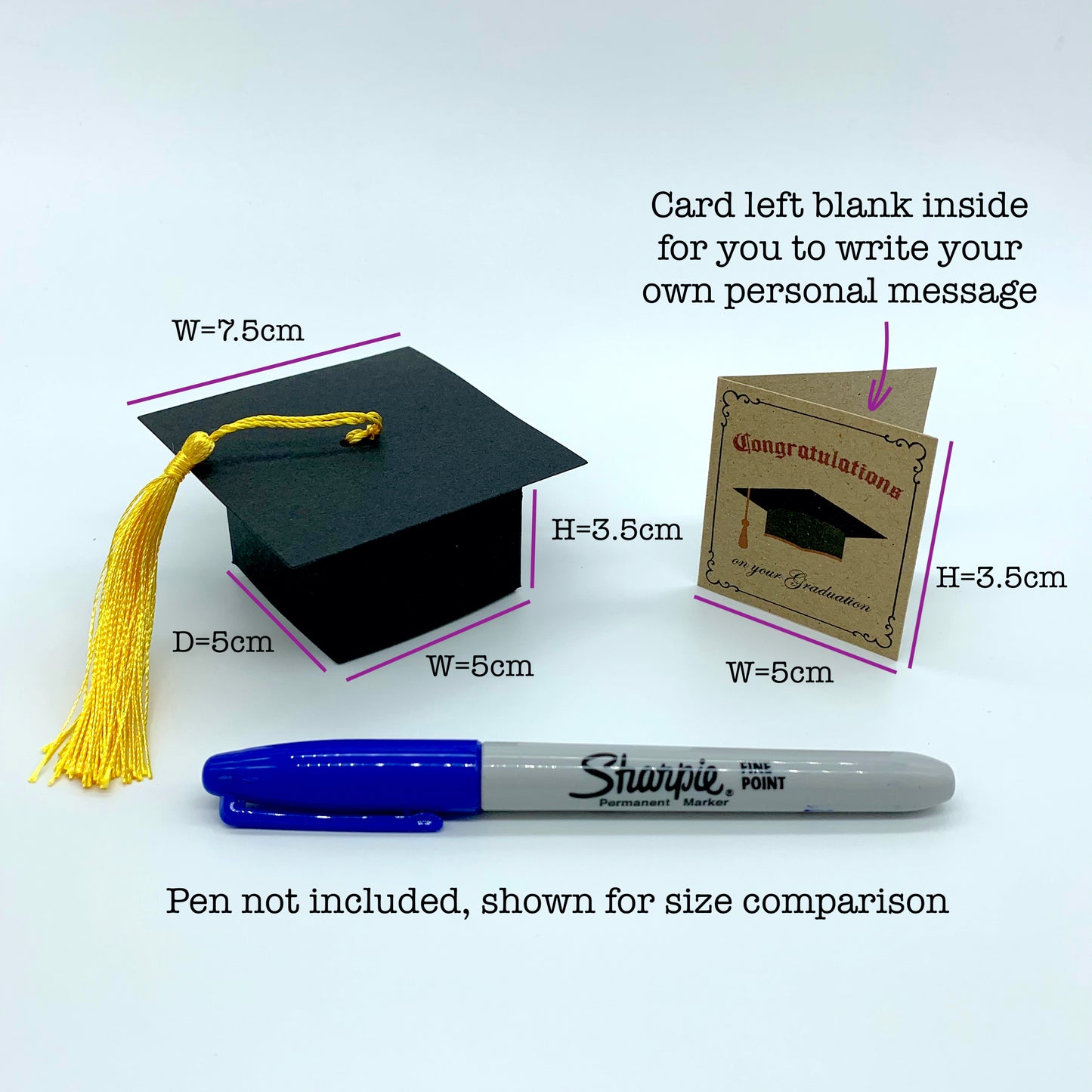 Mini Graduation Card and Mortarboard Cap Box with Yellow Tassel. (DIY bundle)