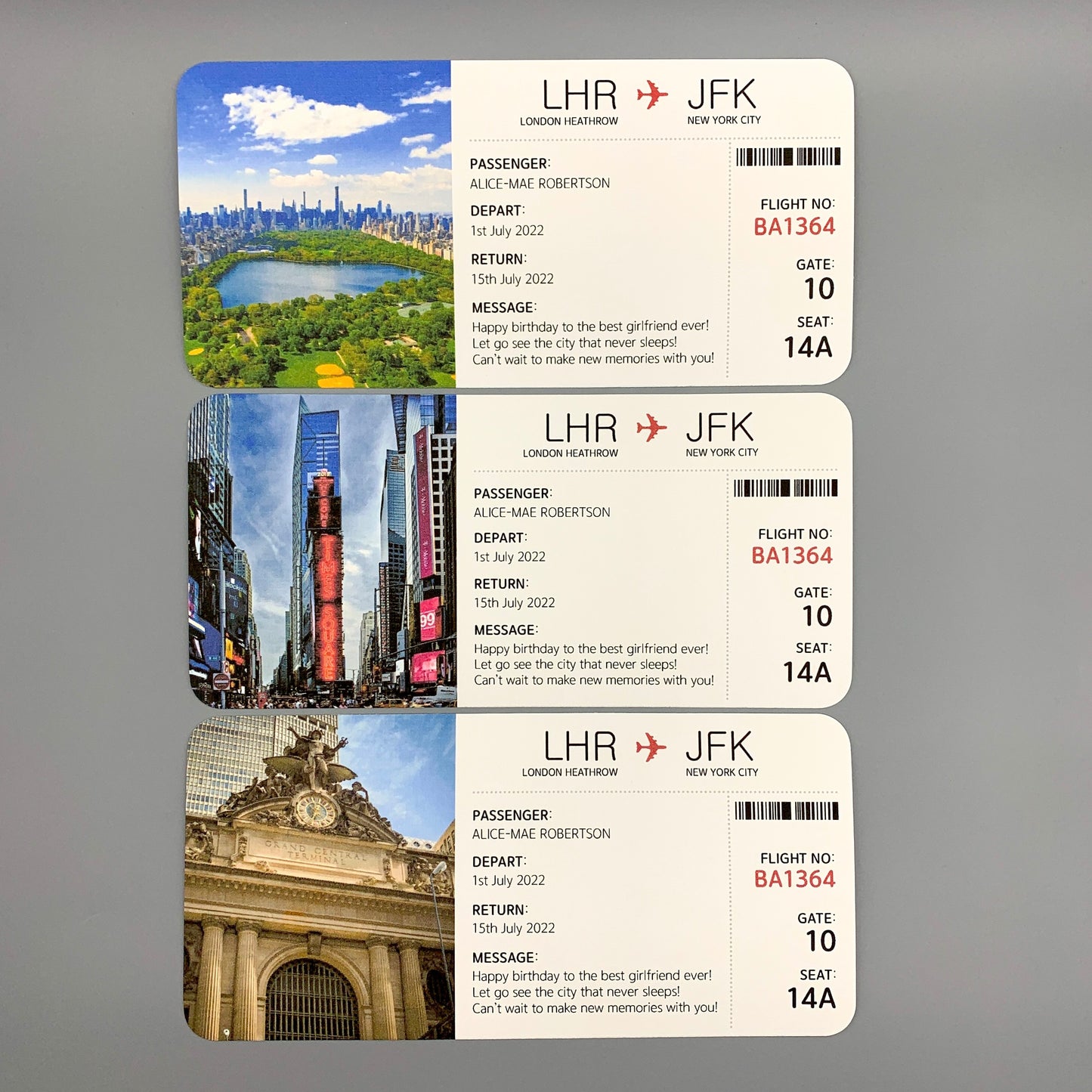 New York Personalised Boarding Pass Travel Ticket Card