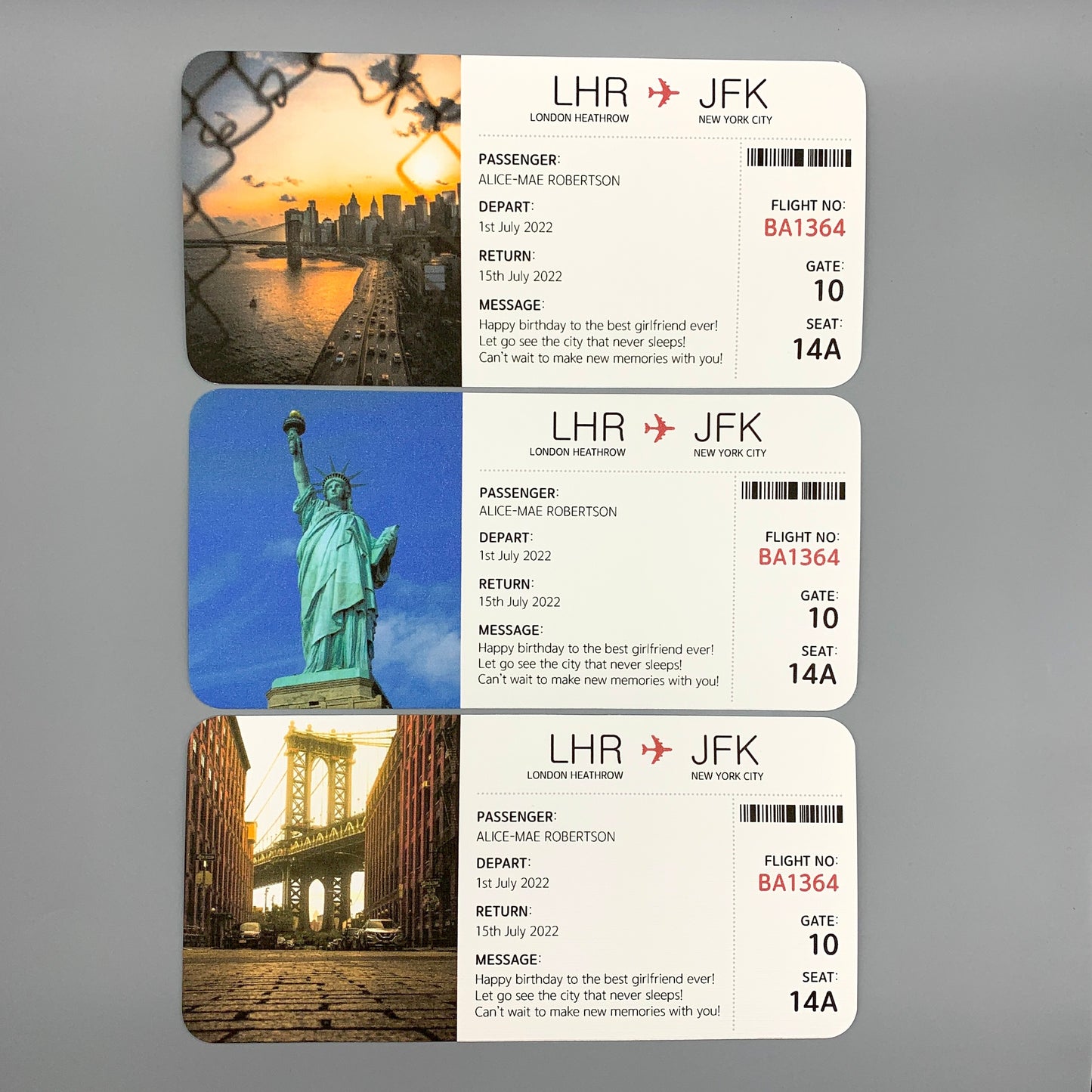 New York Personalised Boarding Pass Travel Ticket Card