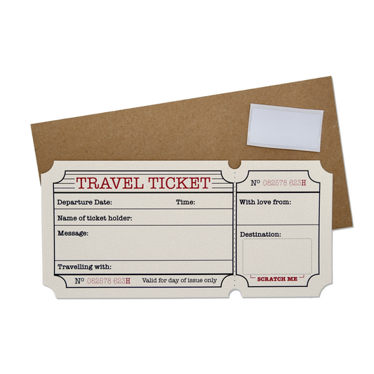 Travel Ticket (White with Gold Shimmer) Holiday Surprise Scratch and Reveal DIY Card