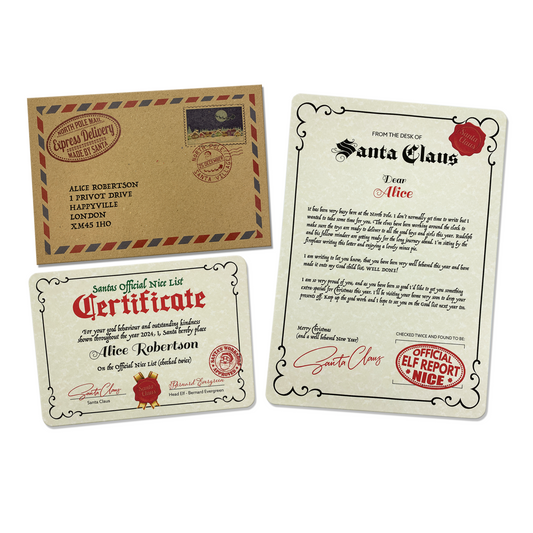Personalised Letter, Certificate and Envelope from Santa Claus Bundle