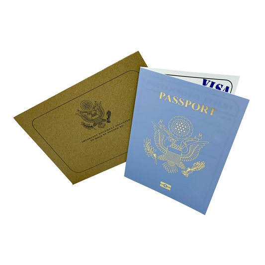 USA Passport (Baby Blue with Gold Foil) Card Reveal Gift bundle (DIY)
