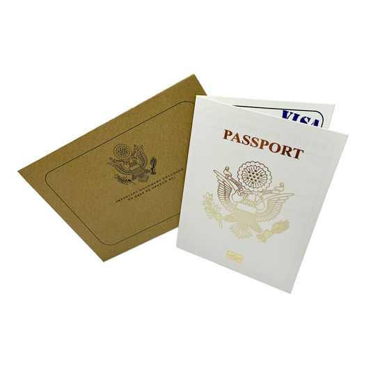 USA Passport (White with Gold Foil) Card Reveal Gift bundle (DIY)