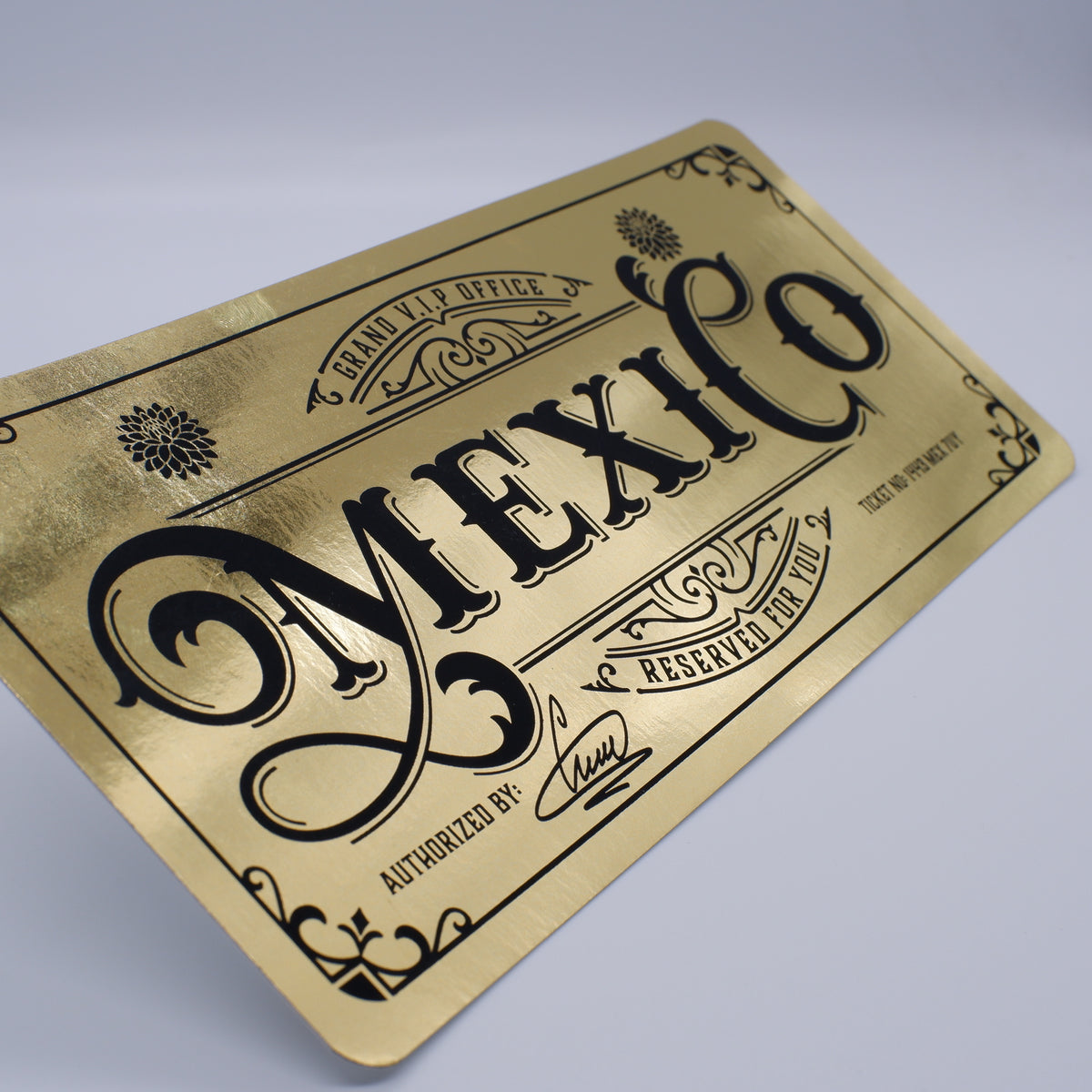 Deluxe Mexico Golden Ticket card with envelope. Perfect for surprise trips to Mexico!