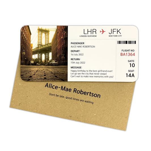 New York Personalised Boarding Pass Travel Ticket Card