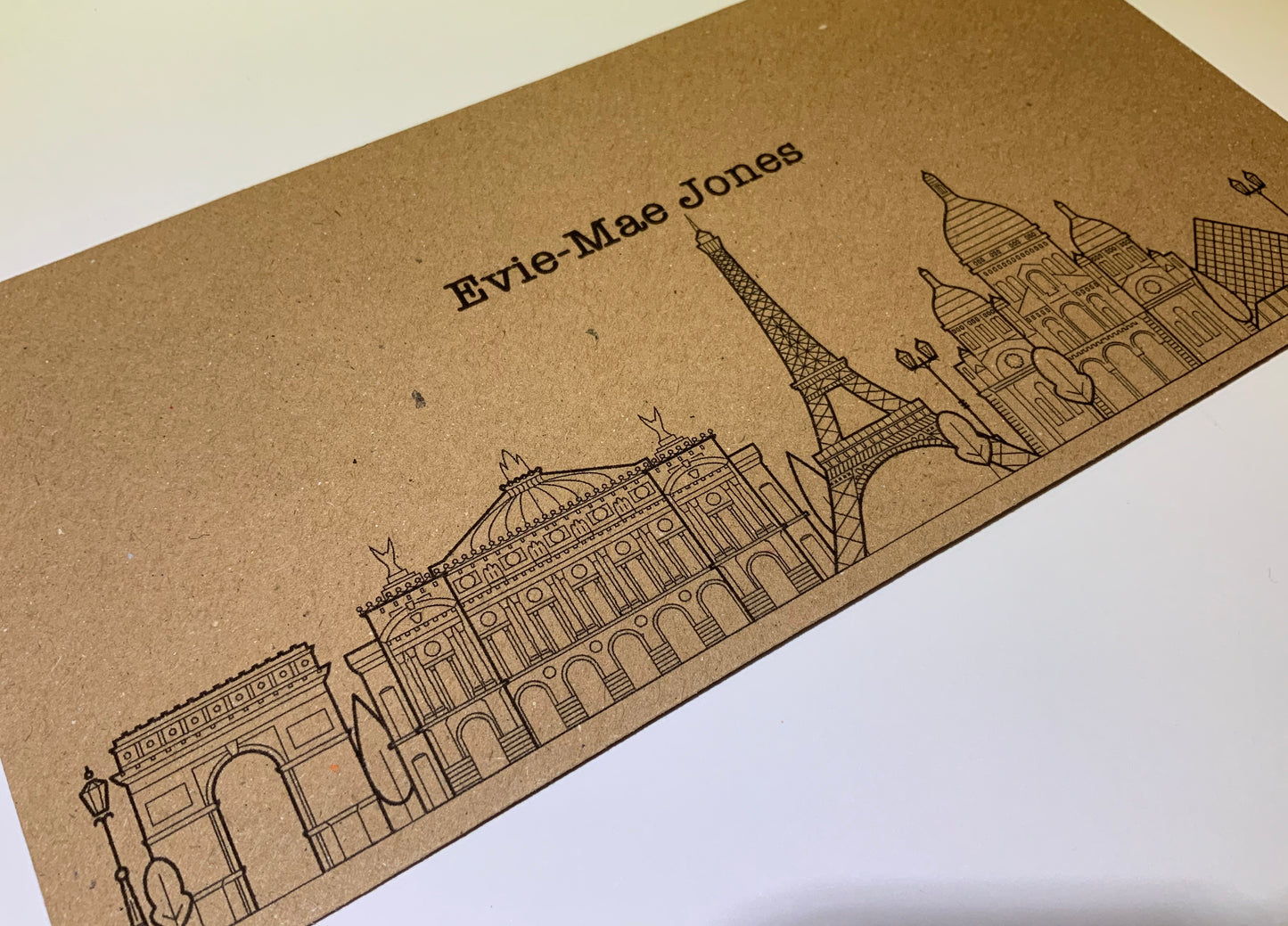 Paris Personalised Travel Ticket & Envelope. Paris holiday themed gift