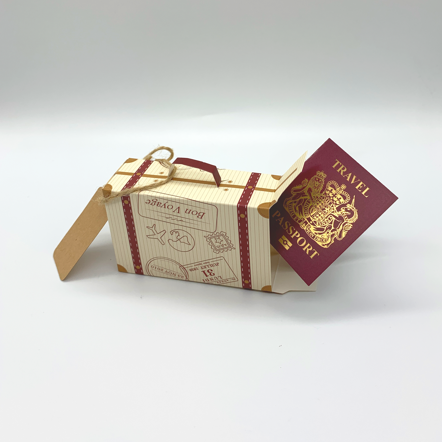 Mini Suitcase & Mini Passport (Burgundy / Red with Gold foil) Reveal Gift bundle (DIY)