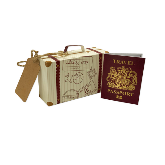 Mini Suitcase & Mini Passport (Burgundy / Red with Gold foil) Reveal Gift bundle (DIY)