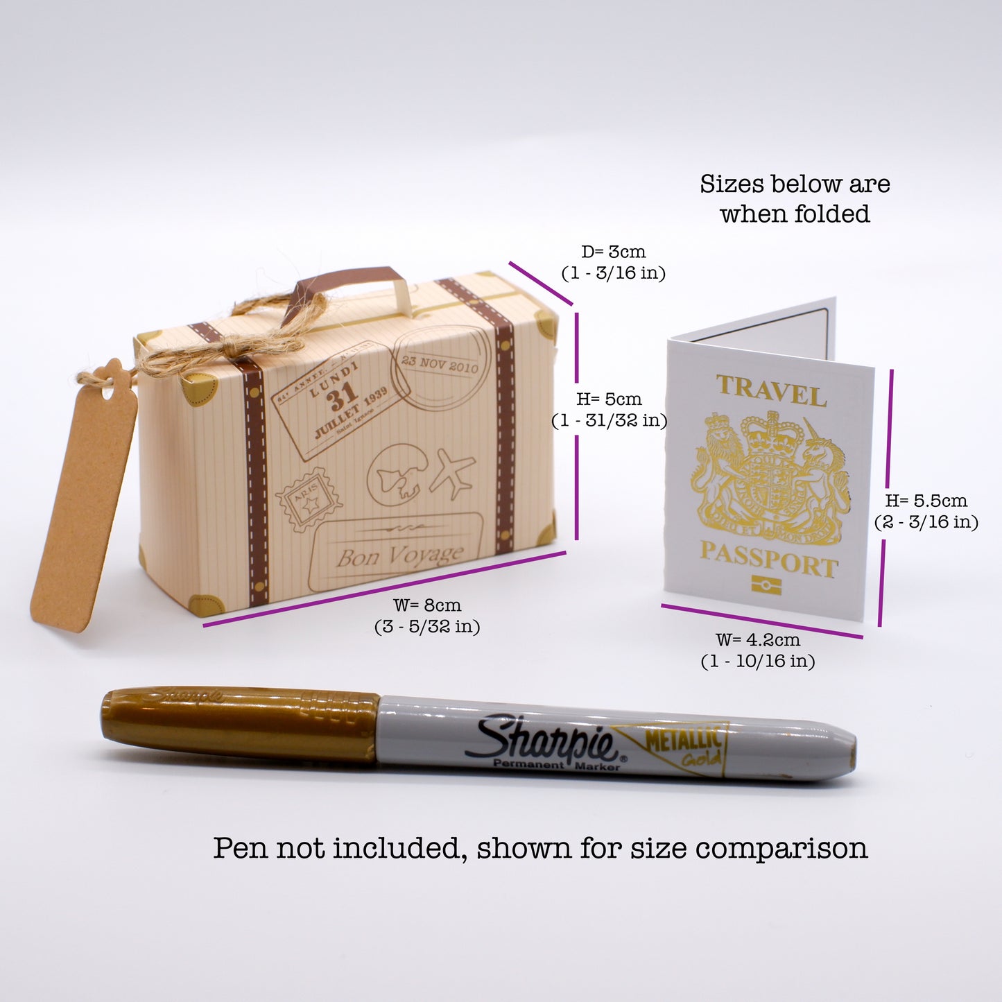 Mini Suitcase & Mini Passport (White with Gold foil) Reveal Gift bundle (DIY)