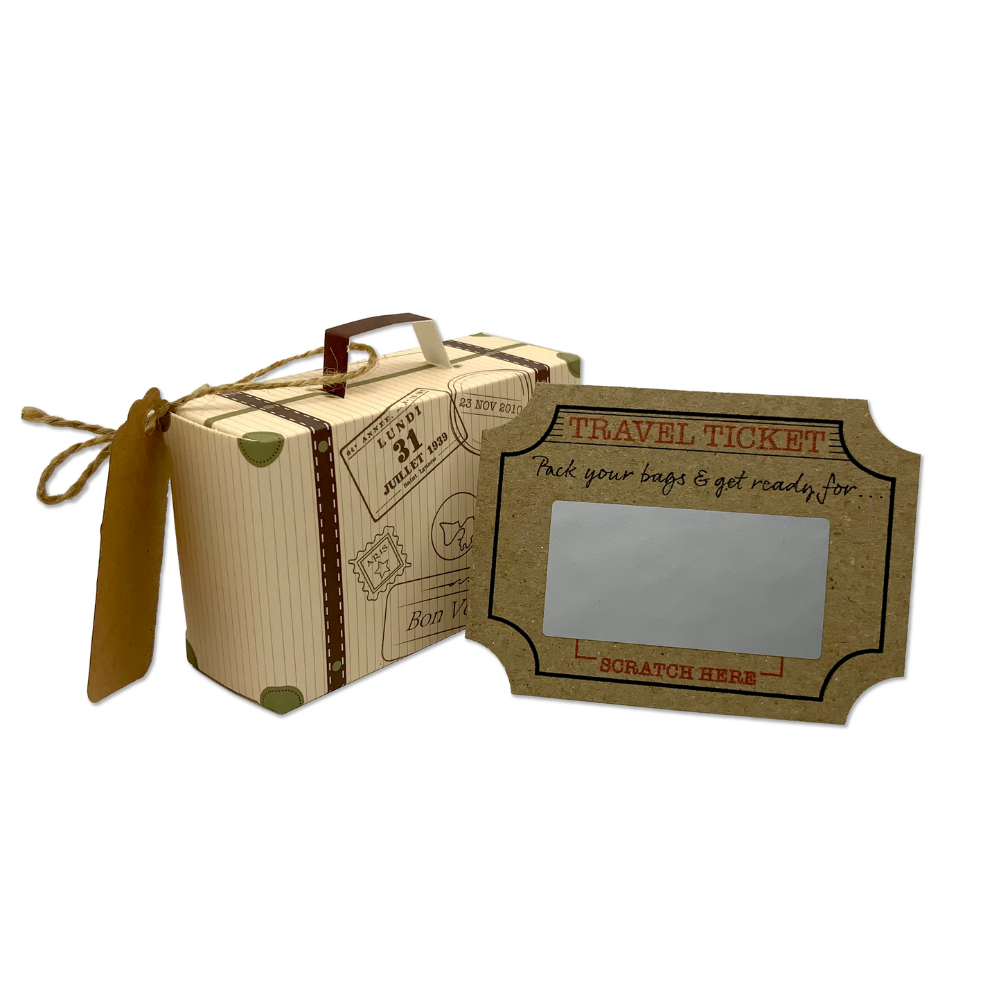 Mini Suitcase & Mini Travel Ticket Scratch & Reveal Gift bundle (DIY)