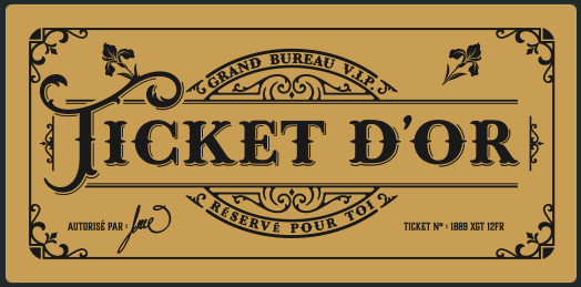 Deluxe French Golden Ticket card with envelope. Perfect for surprise trips! (Card is in written in French)