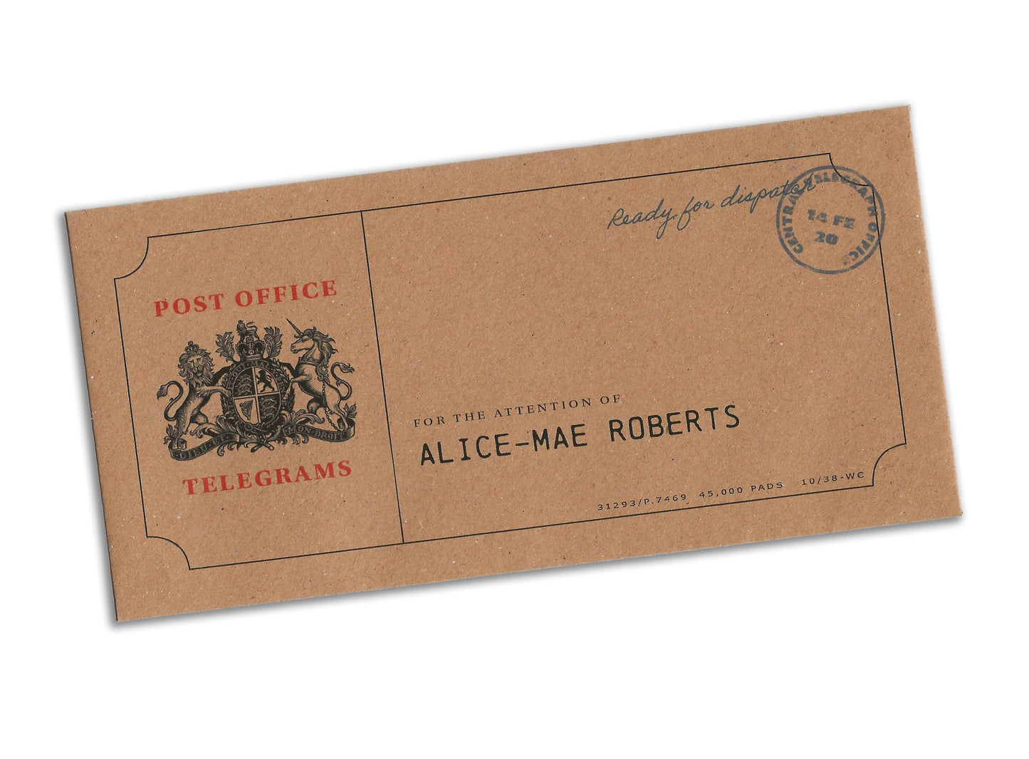 Post Office Vintage Personalised Telegram printed on a Linen feel Card.