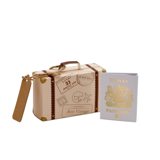Mini Suitcase & Mini Passport (White with Gold foil) Reveal Gift bundle (DIY)