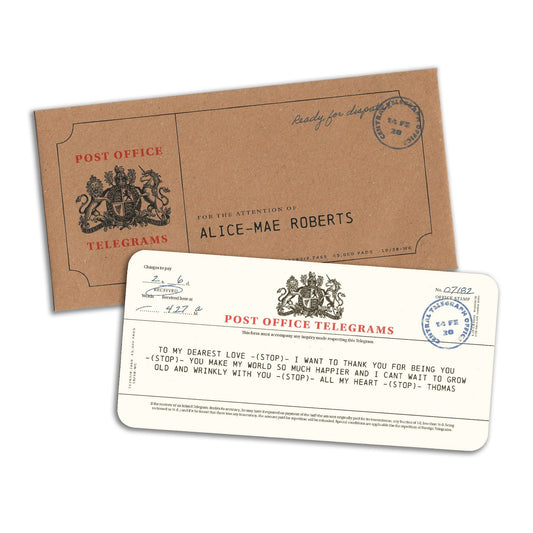 Post Office Vintage Personalised Telegram printed on a Linen feel Card.